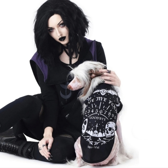 Rogue + Wolf ✦ “Give Me Food” Ouija Pet Vest ✦ Gothic Black White Vegan Dog Cat - Picture 2 of 6